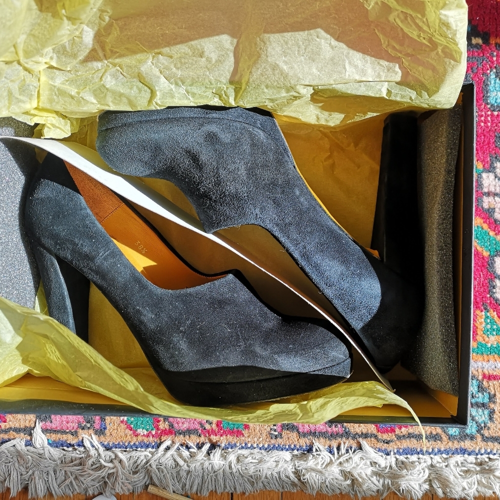 T&F Slack London black suede platform pumps